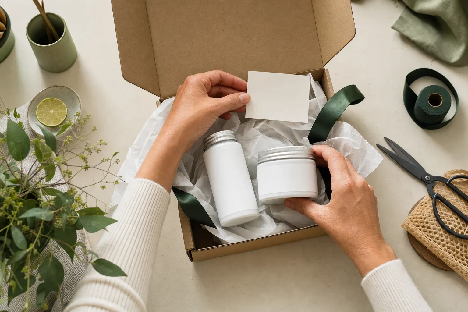 A customer order being carefully packed by hand
