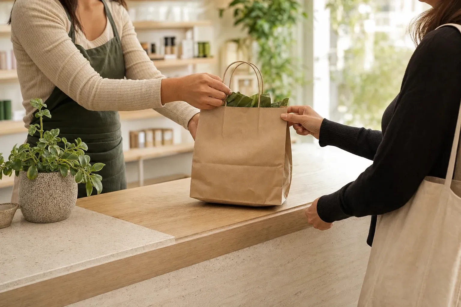 A local wellness order being handed to a customer at the collection counter